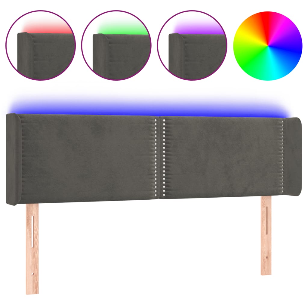 Tête de lit à LED Gris foncé 147x16x78/88 cm Velours - XIOS