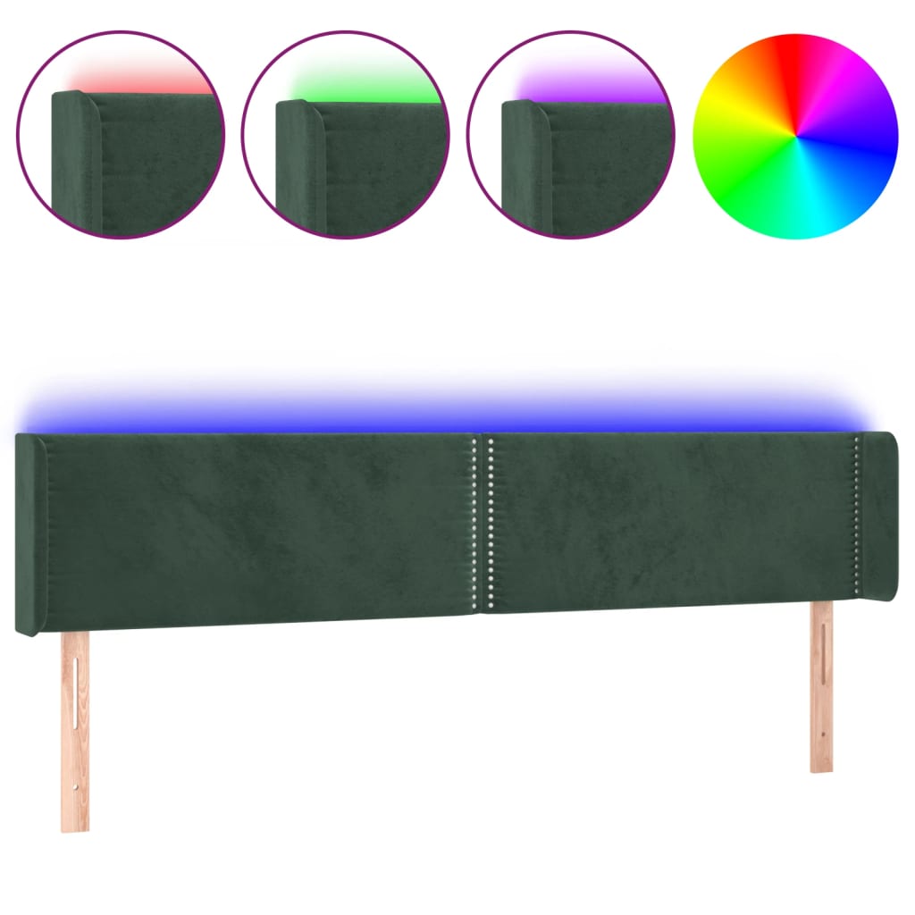 Tête de lit à LED Vert foncé 163x16x78/88 cm Velours Têtes et pieds de lit vidaXL