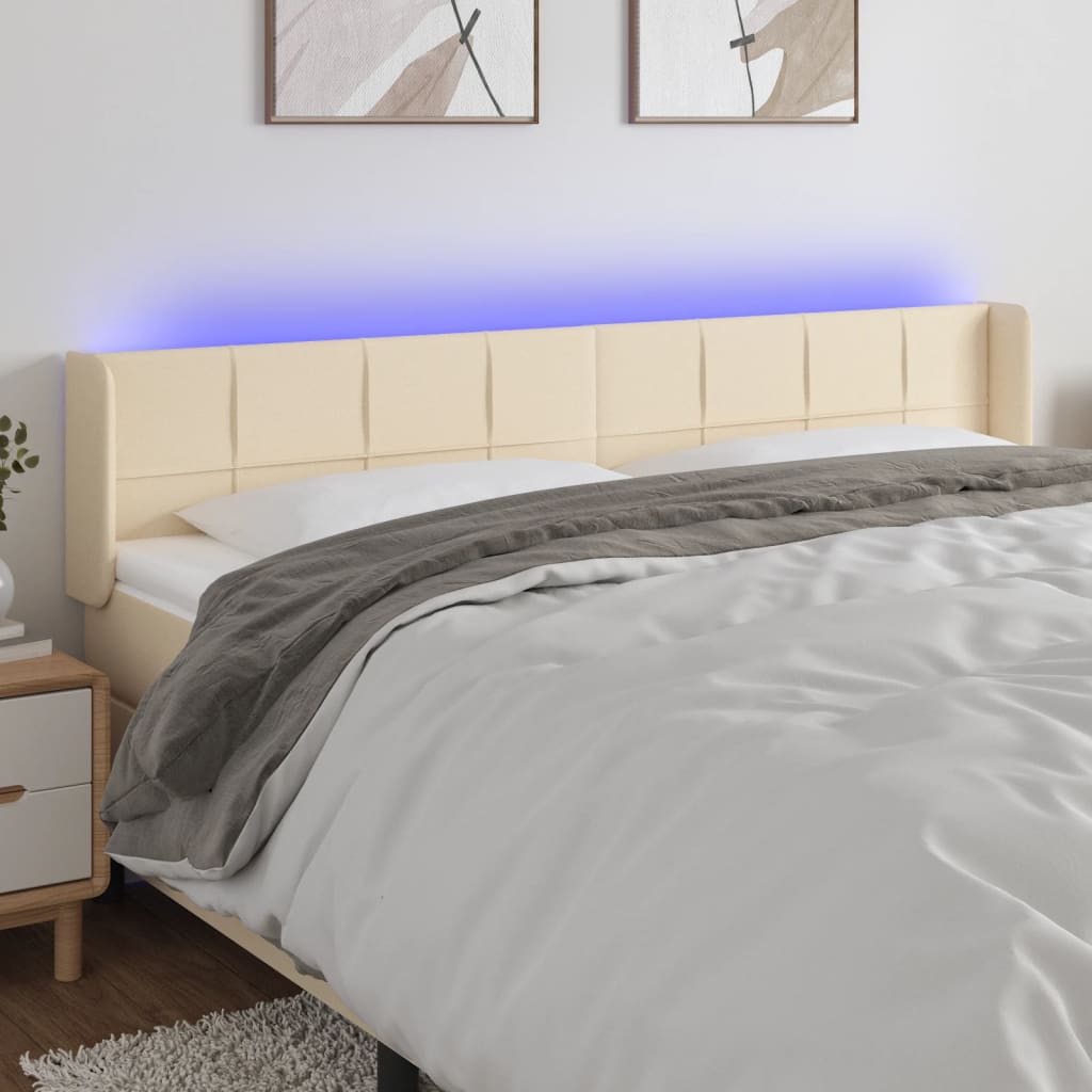 Tête de lit à LED Crème 163x16x78/88 cm Tissu Têtes et pieds de lit vidaXL