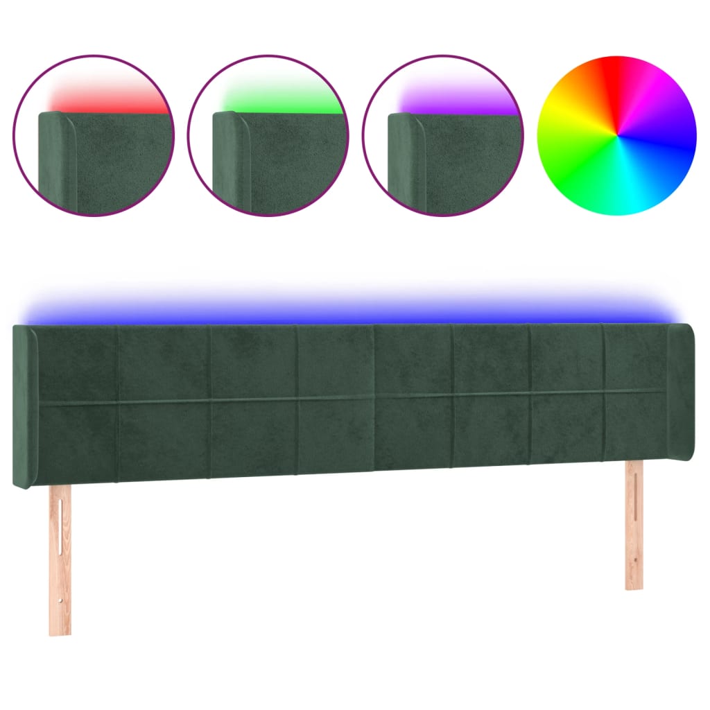Tête de lit à LED Vert foncé 183x16x78/88 cm Velours Têtes et pieds de lit vidaXL