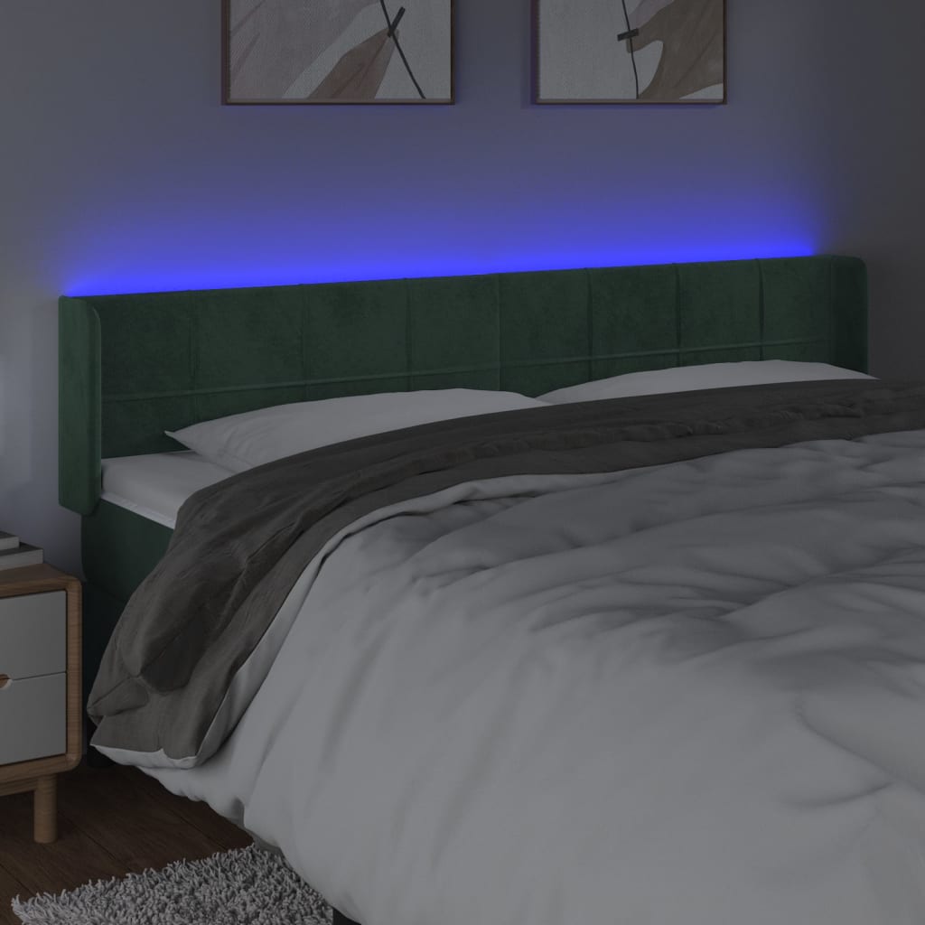 Tête de lit à LED Vert foncé 183x16x78/88 cm Velours Têtes et pieds de lit vidaXL