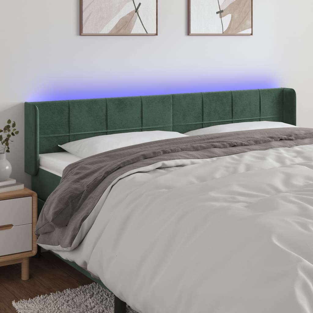 Tête de lit à LED Vert foncé 183x16x78/88 cm Velours Têtes et pieds de lit vidaXL