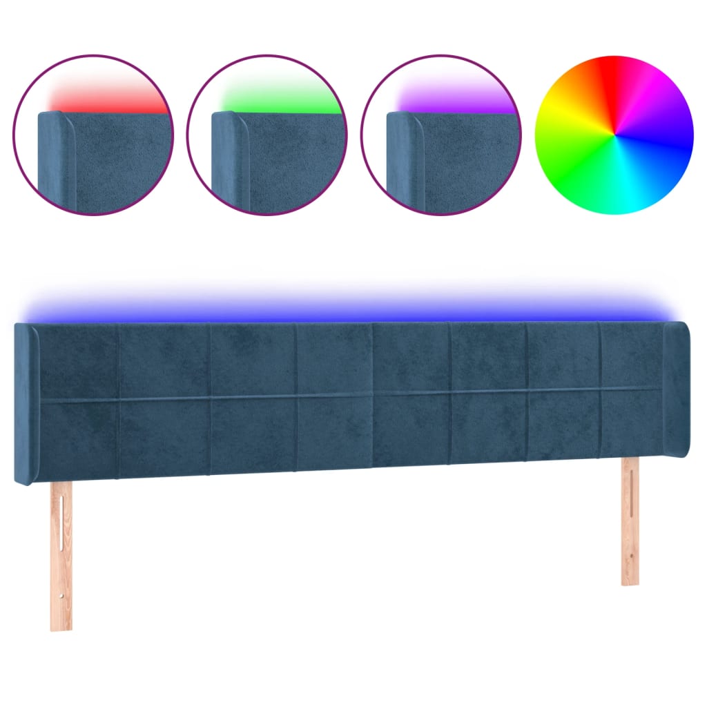 Tête de lit à LED Bleu foncé 183x16x78/88 cm Velours - XIOS