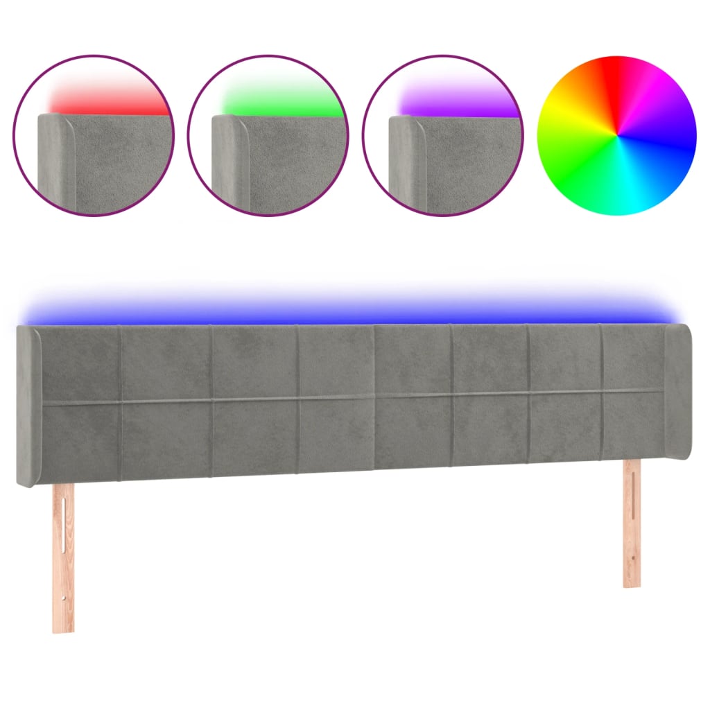 Tête de lit à LED Gris clair 203x16x78/88 cm Velours - XIOS