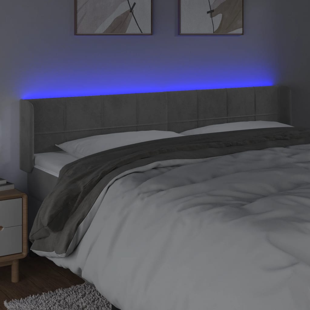 Tête de lit à LED Gris clair 203x16x78/88 cm Velours - XIOS