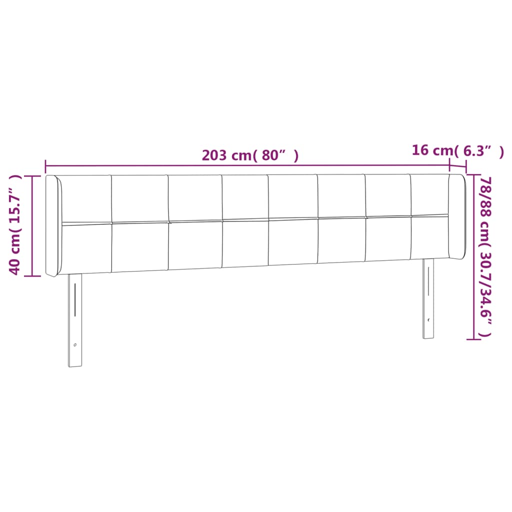 Tête de lit à LED Gris clair 203x16x78/88 cm Velours - XIOS
