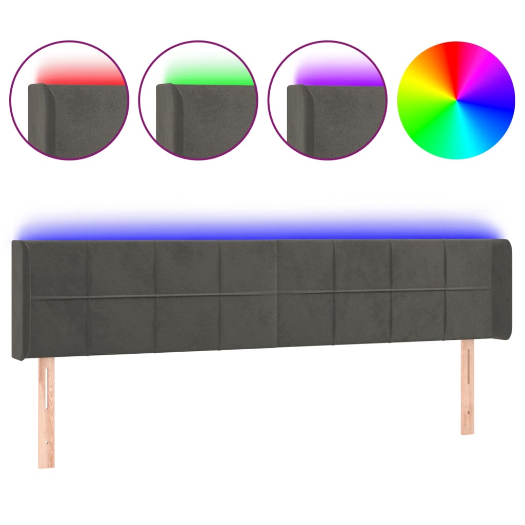 Tête de lit à LED Gris foncé 203x16x78/88 cm Velours - XIOS