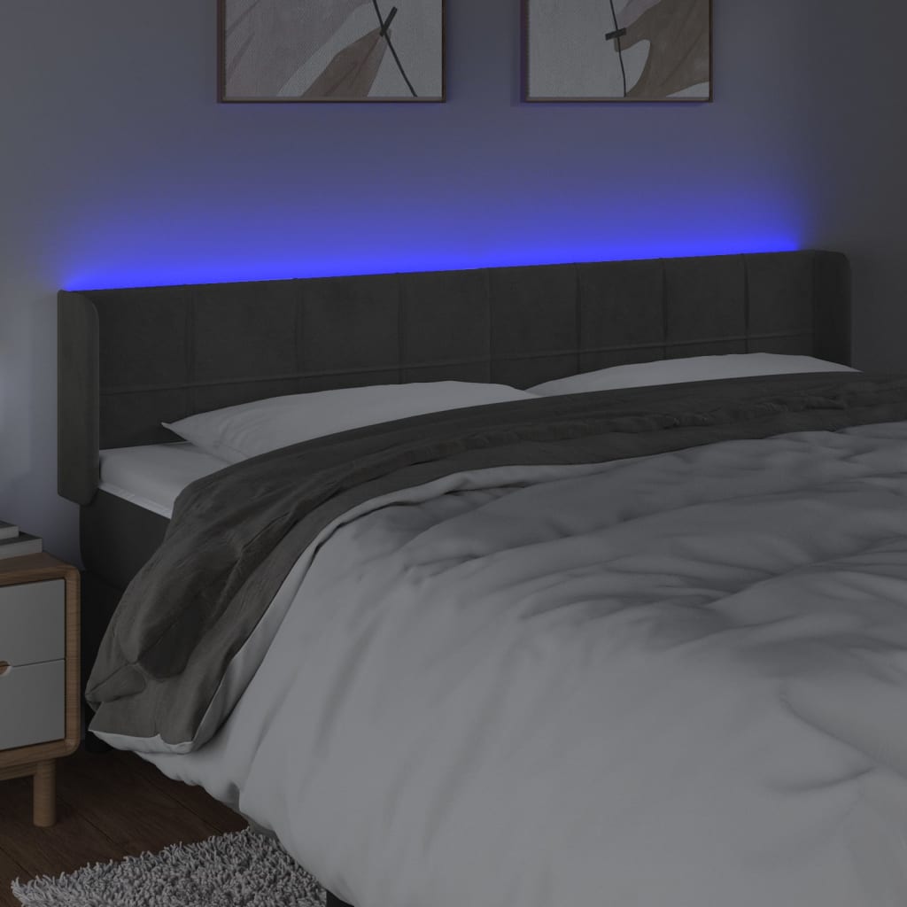 Tête de lit à LED Gris foncé 203x16x78/88 cm Velours - XIOS