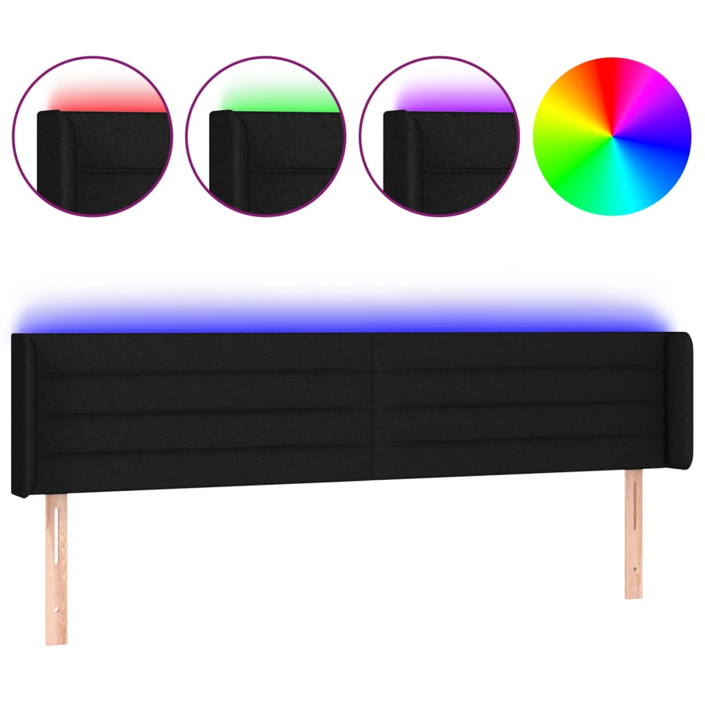 Tête de lit à LED Noir 163x16x78/88 cm Tissu Têtes et pieds de lit vidaXL