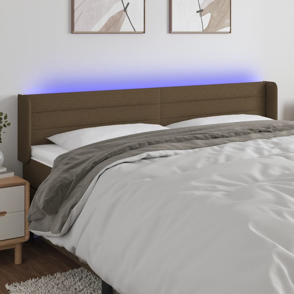 Tête de lit à LED Marron foncé 203x16x78/88 cm Tissu - XIOS