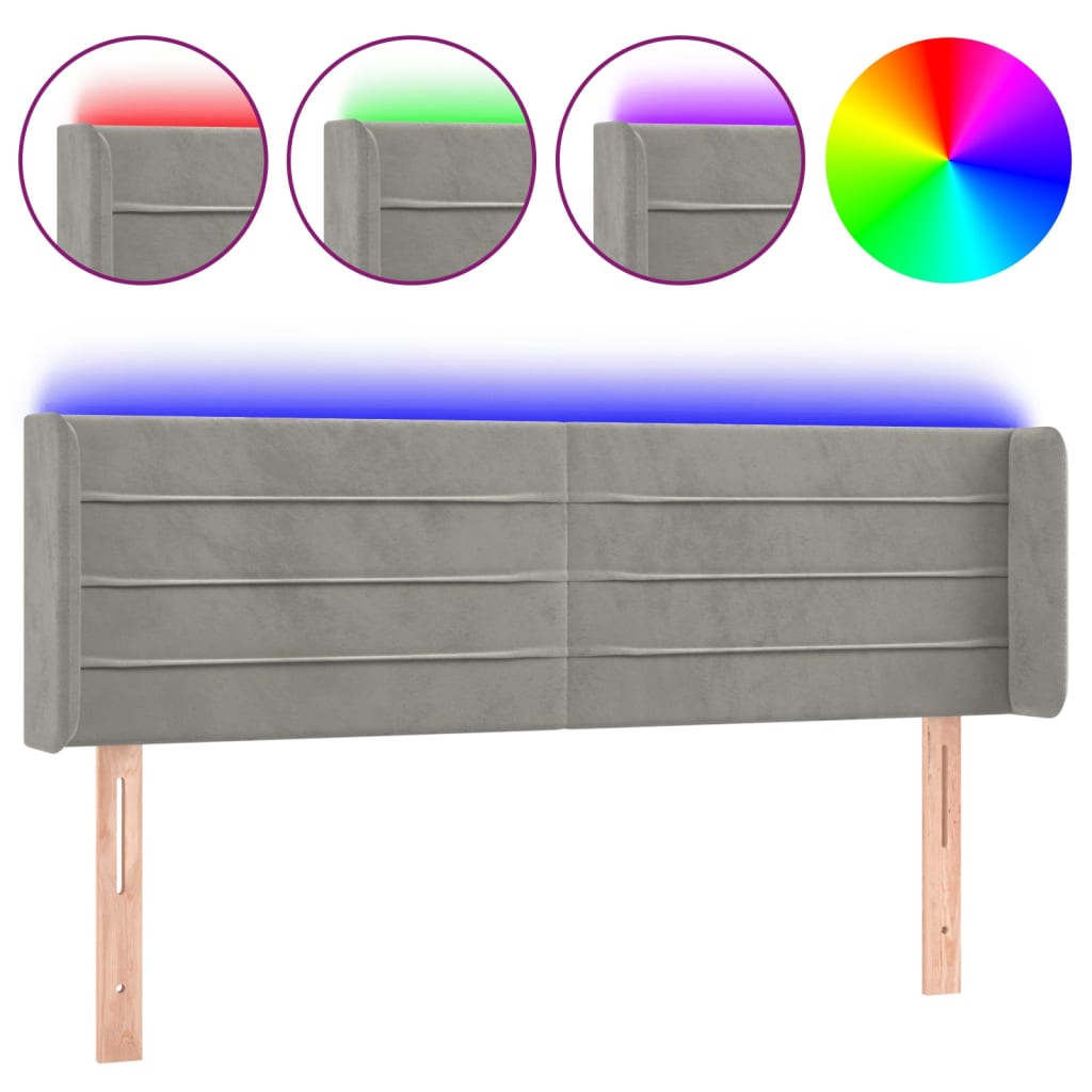 Tête de lit à LED Gris clair 147x16x78/88 cm Velours - XIOS