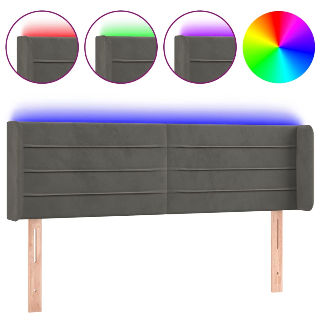 Tête de lit à LED Gris foncé 147x16x78/88 cm Velours - XIOS