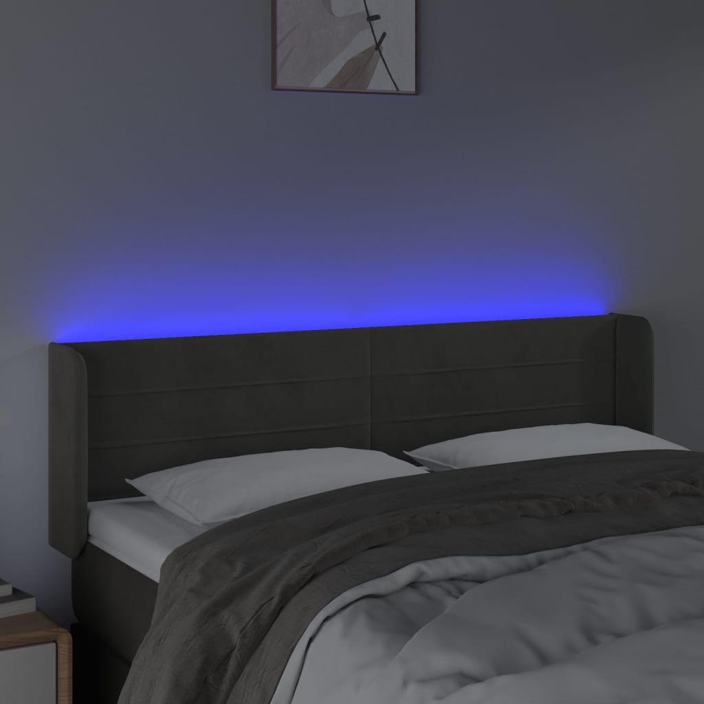 Tête de lit à LED Gris foncé 147x16x78/88 cm Velours - XIOS