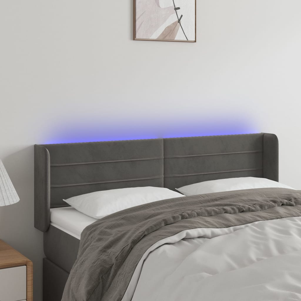 Tête de lit à LED Gris foncé 147x16x78/88 cm Velours - XIOS
