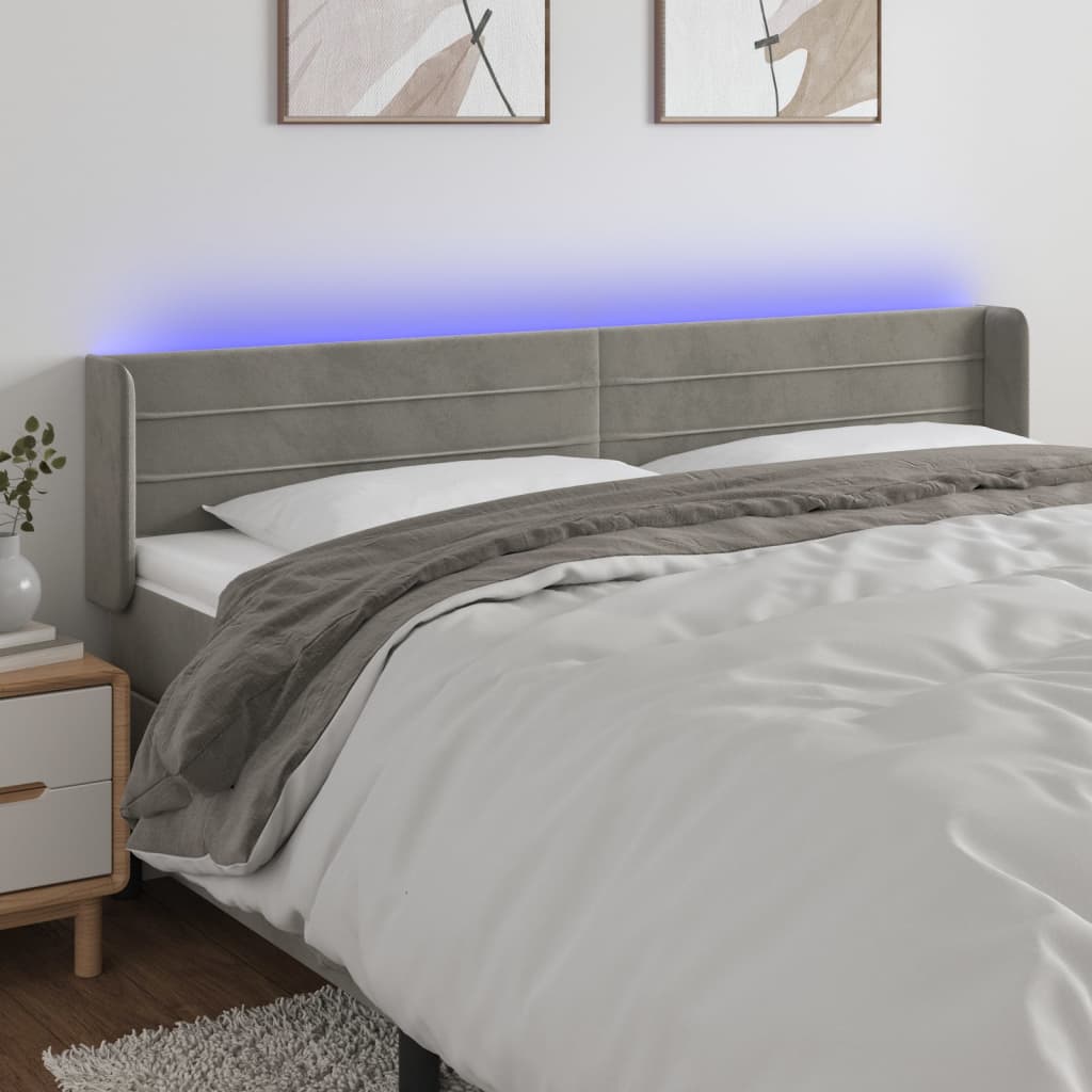 Tête de lit à LED Gris clair 163x16x78/88 cm Velours - XIOS