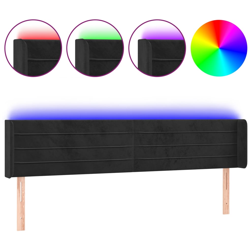 Tête de lit à LED Noir 203x16x78/88 cm Velours - XIOS