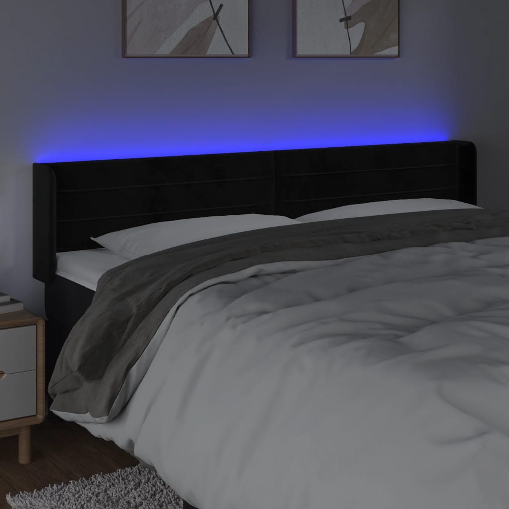 Tête de lit à LED Noir 203x16x78/88 cm Velours - XIOS