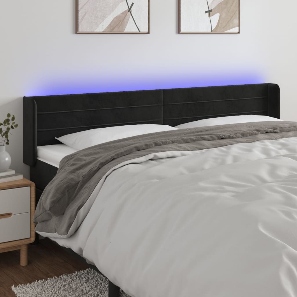 Tête de lit à LED Noir 203x16x78/88 cm Velours - XIOS