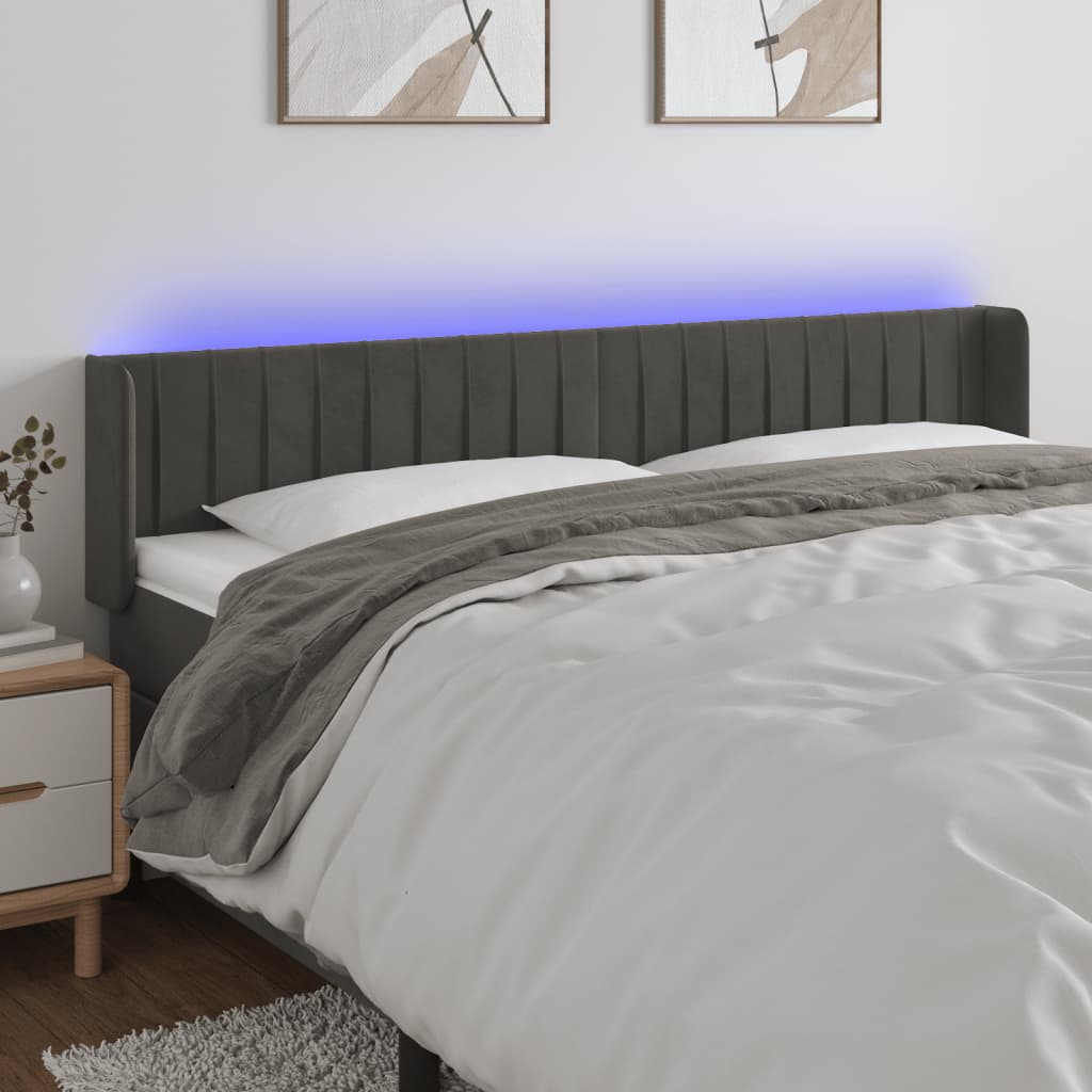 Tête de lit à LED Gris foncé 163x16x78/88 cm Velours - XIOS