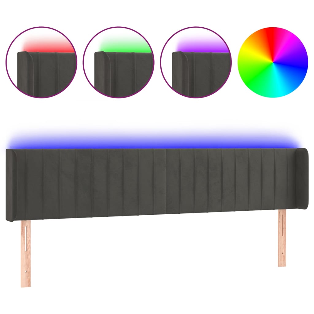 Tête de lit à LED Gris foncé 183x16x78/88 cm Velours - XIOS