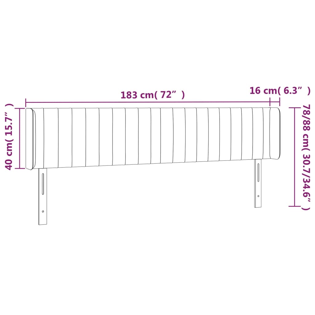 Tête de lit à LED Gris foncé 183x16x78/88 cm Velours - XIOS