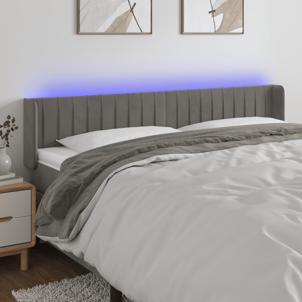 Tête de lit à LED Gris clair 203x16x78/88 cm Velours - XIOS