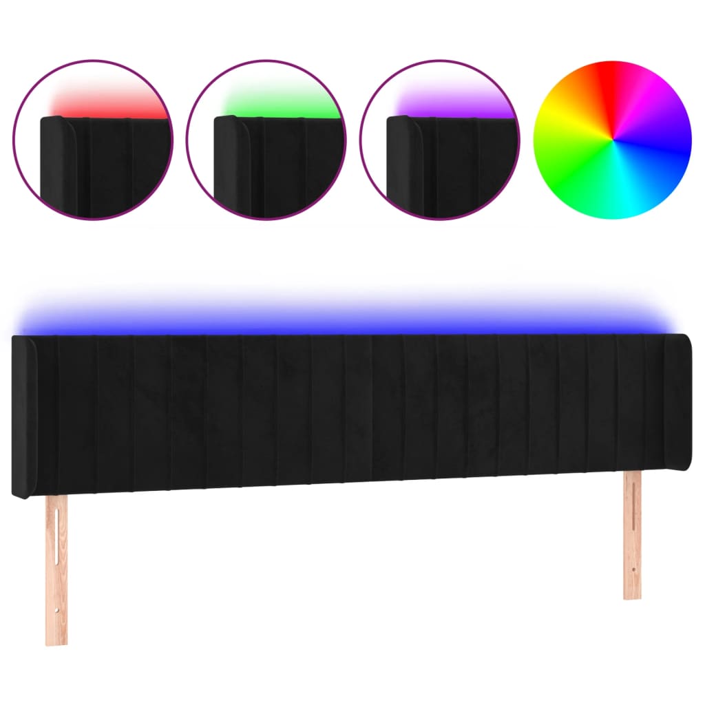 Tête de lit à LED Noir 203x16x78/88 cm Velours - XIOS