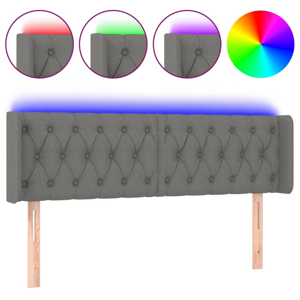 Tête de lit à LED Gris foncé 147x16x78/88 cm Tissu - XIOS