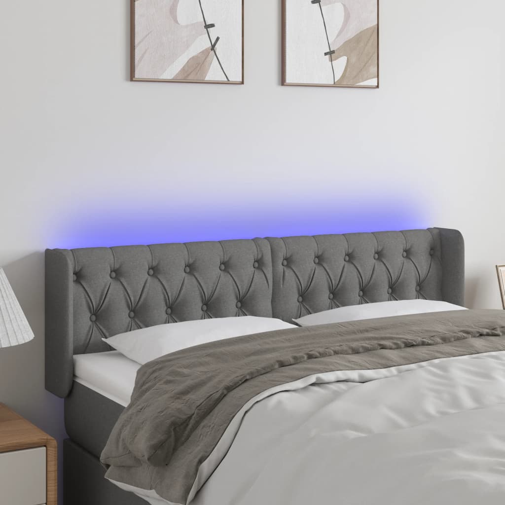 Tête de lit à LED Gris foncé 163x16x78/88 cm Tissu - XIOS