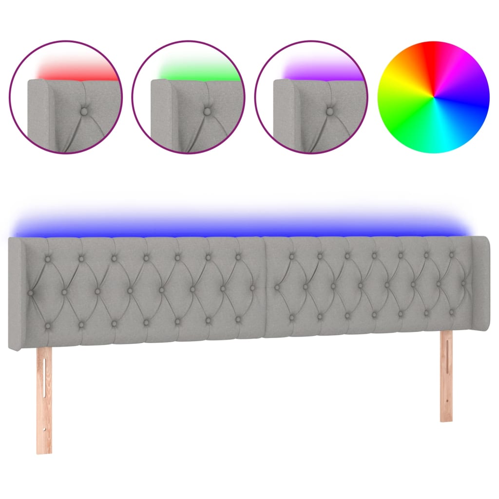 Tête de lit à LED Gris clair 203x16x78/88 cm Tissu - XIOS