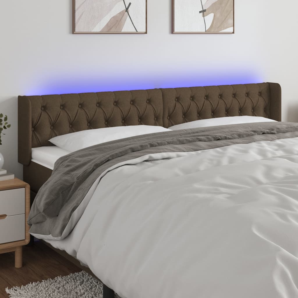 Tête de lit à LED Marron foncé 203x16x78/88 cm Tissu - XIOS
