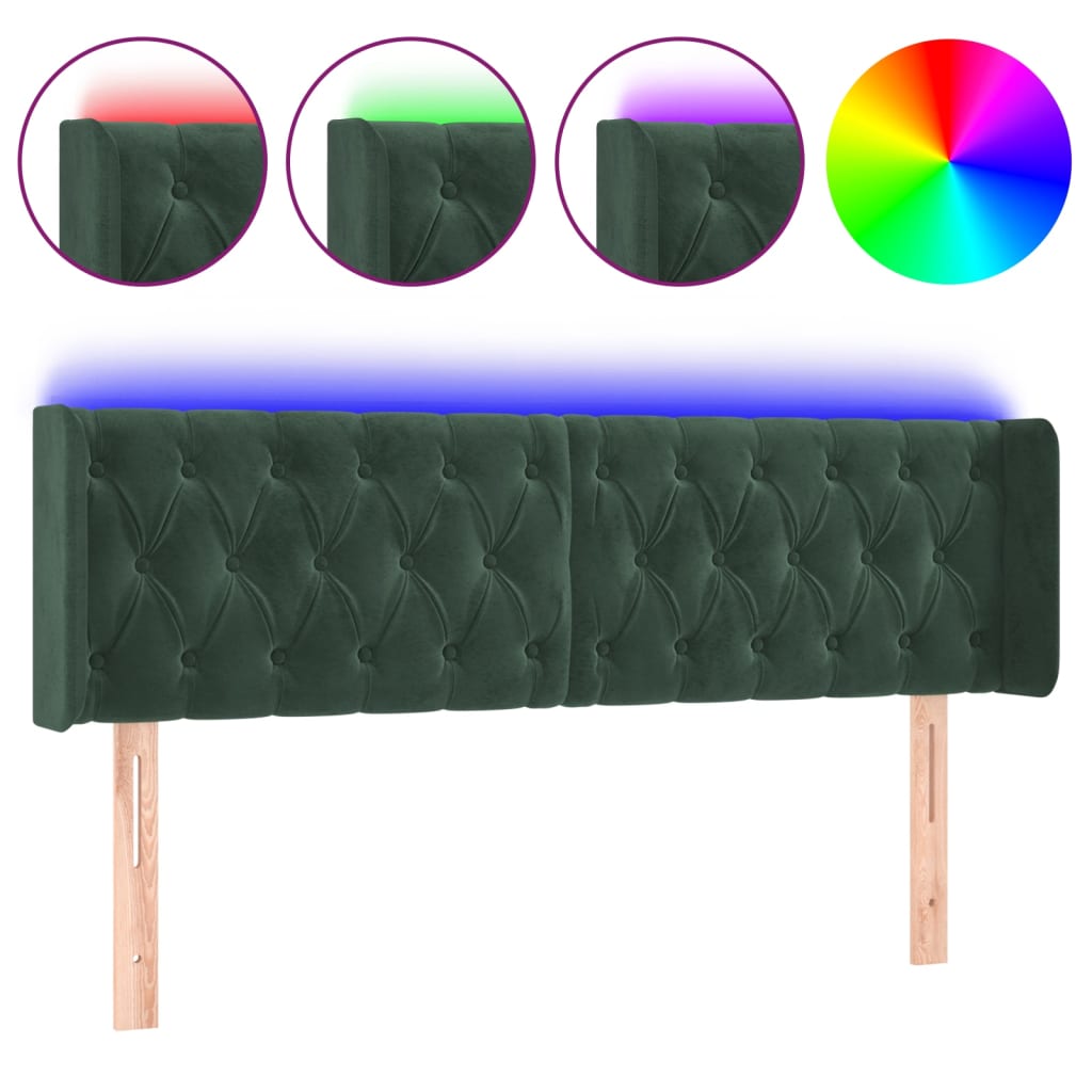 Tête de lit à LED Vert foncé 147x16x78/88 cm Velours - XIOS