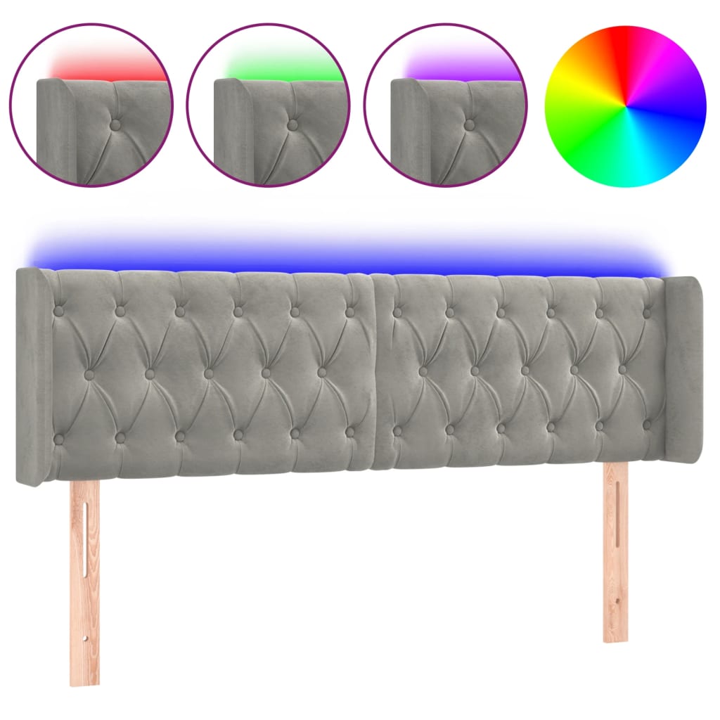 Tête de lit à LED Gris clair 163x16x78/88 cm Velours - XIOS