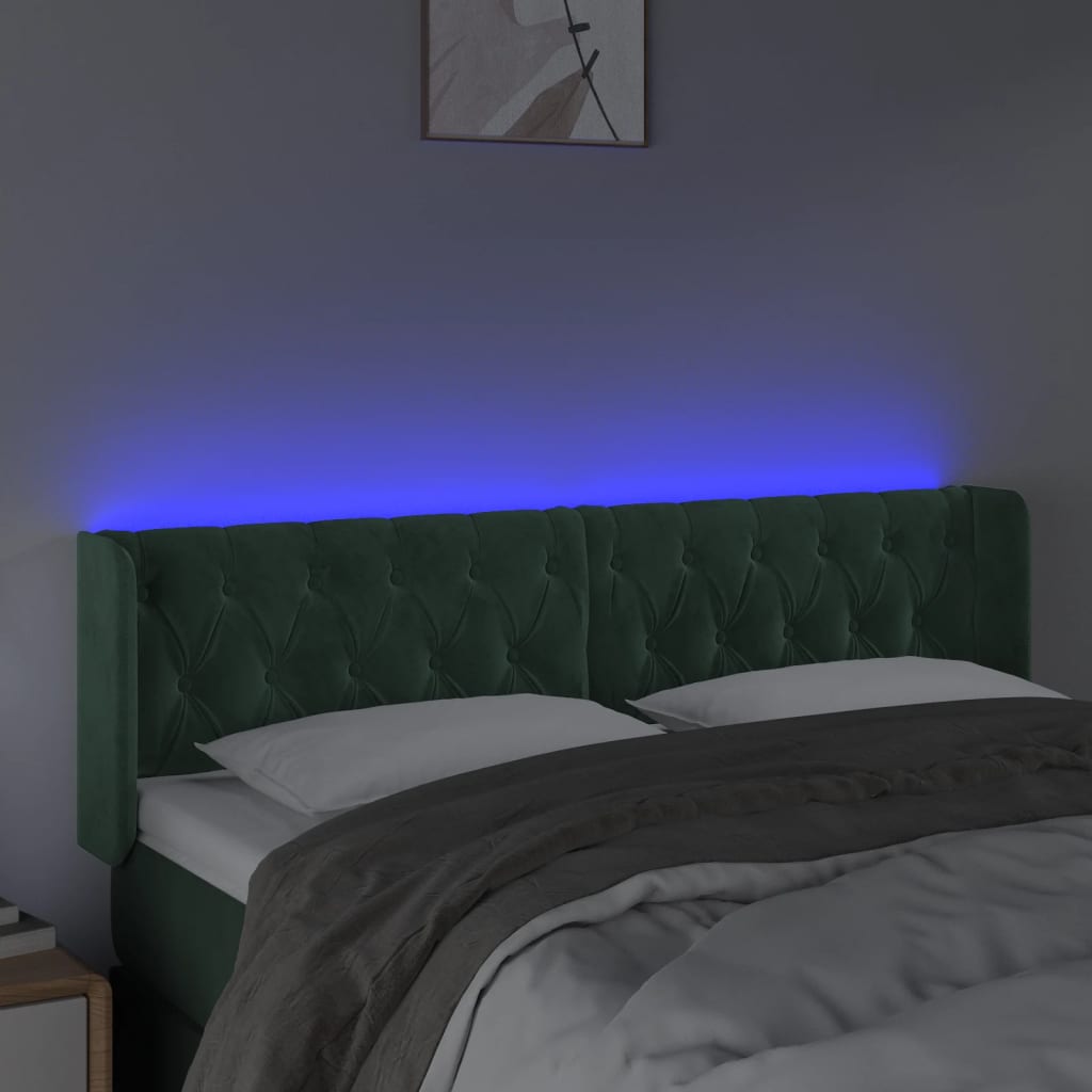 Tête de lit à LED Vert foncé 163x16x78/88 cm Velours Têtes et pieds de lit vidaXL