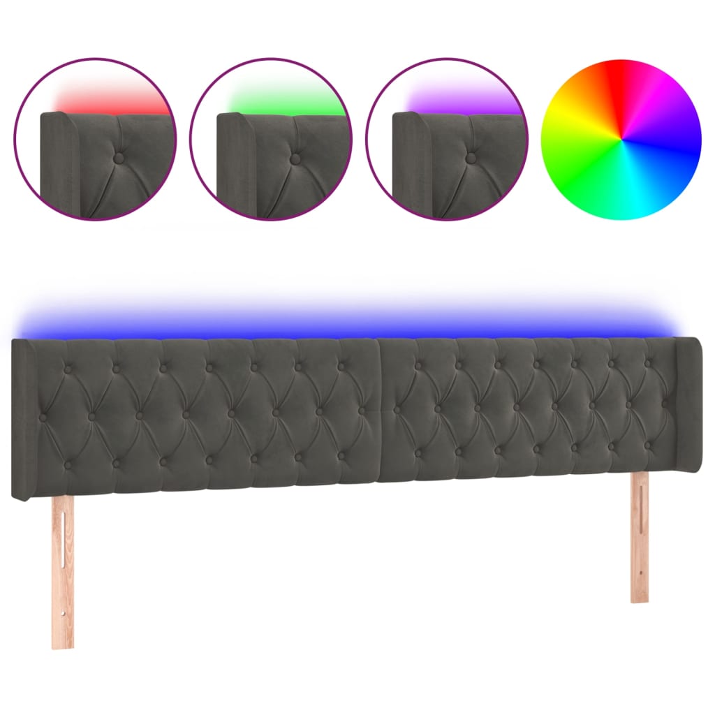 Tête de lit à LED Gris foncé 183x16x78/88 cm Velours - XIOS
