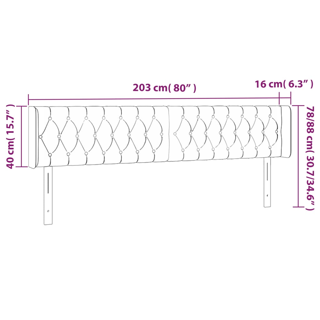 Tête de lit à LED Gris foncé 203x16x78/88 cm Velours - XIOS