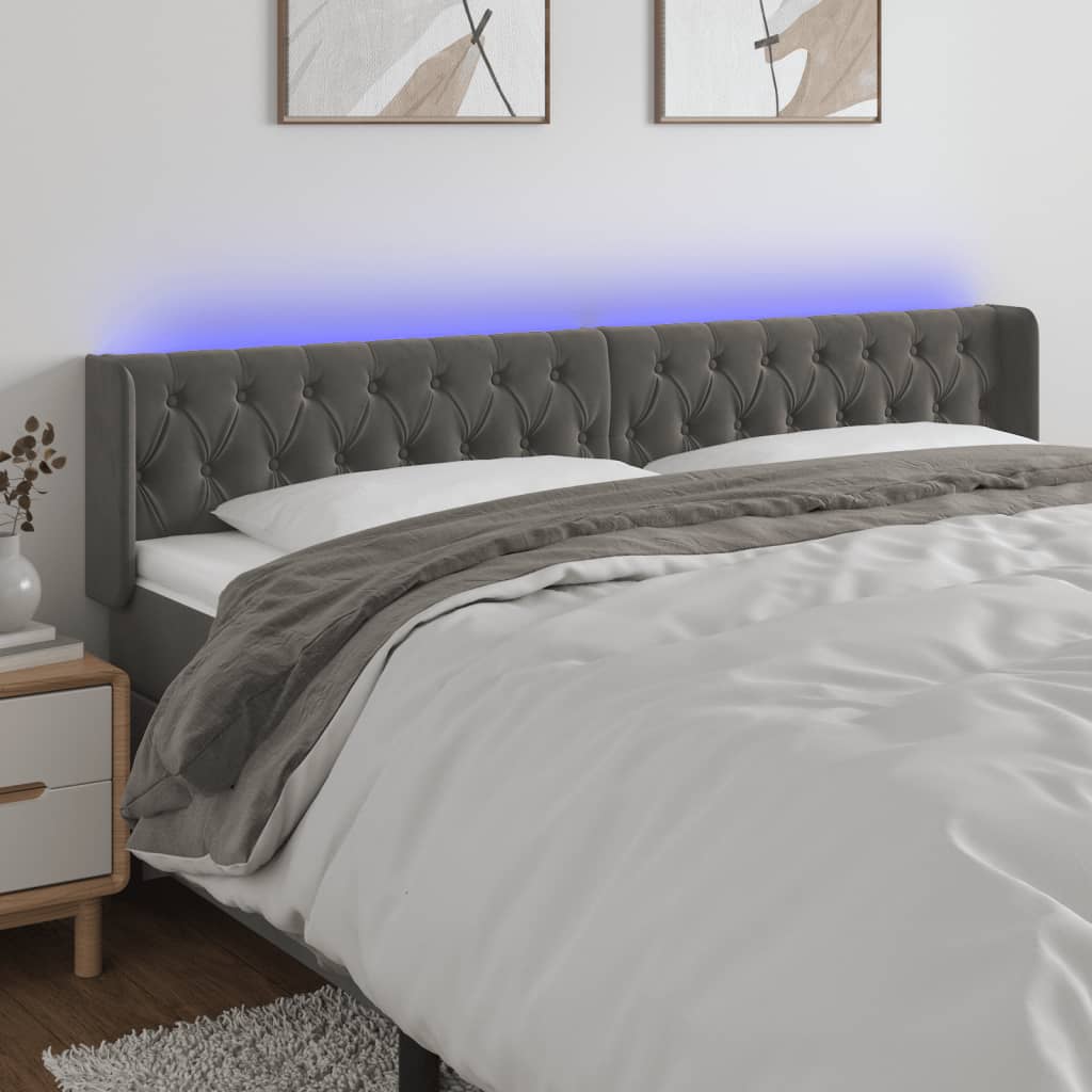 Tête de lit à LED Gris foncé 203x16x78/88 cm Velours - XIOS
