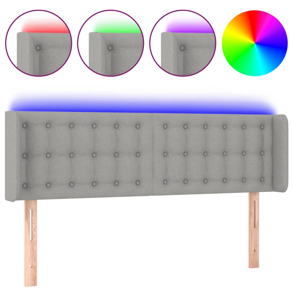 Tête de lit à LED Gris clair 147x16x78/88 cm Tissu Têtes et pieds de lit vidaXL   