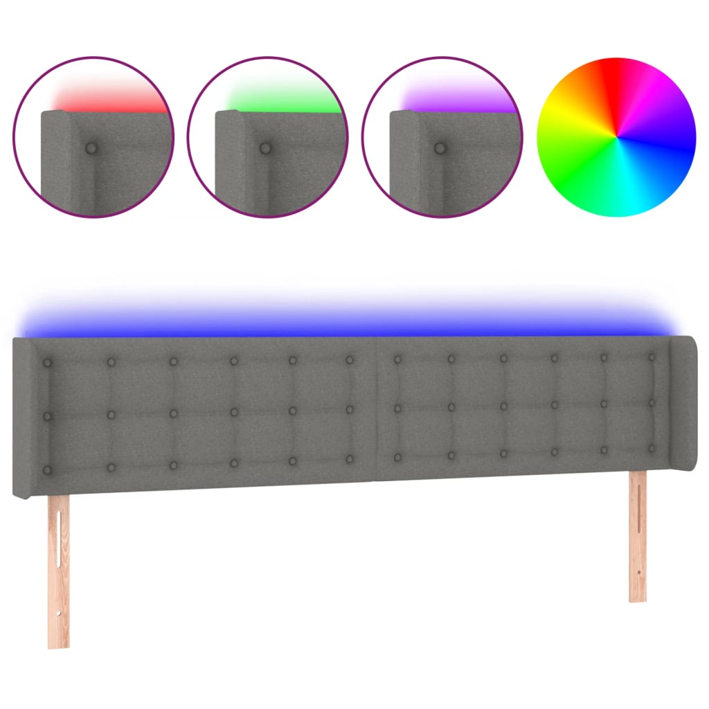 Tête de lit à LED Gris foncé 183x16x78/88 cm Tissu - XIOS