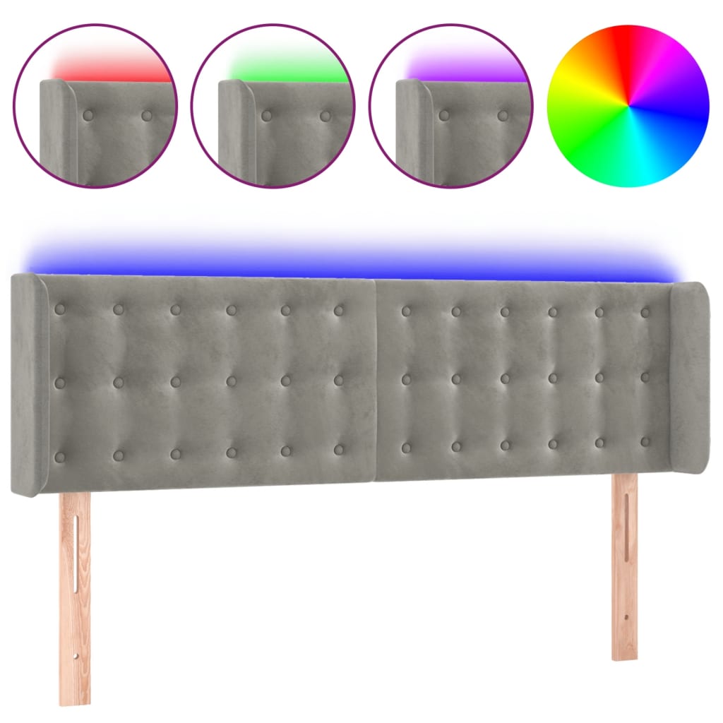 Tête de lit à LED Gris clair 147x16x78/88 cm Velours - XIOS
