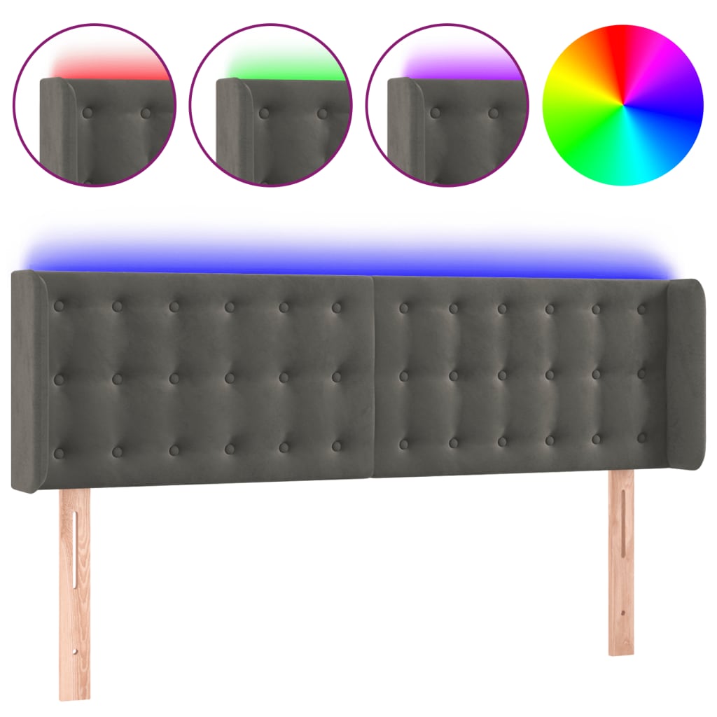 Tête de lit à LED Gris foncé 147x16x78/88 cm Velours - XIOS