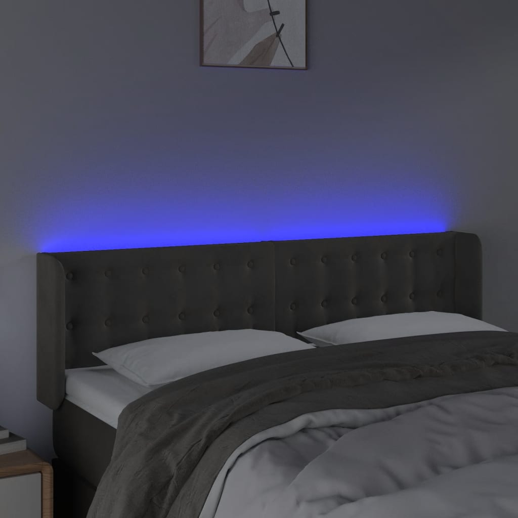 Tête de lit à LED Gris foncé 147x16x78/88 cm Velours - XIOS