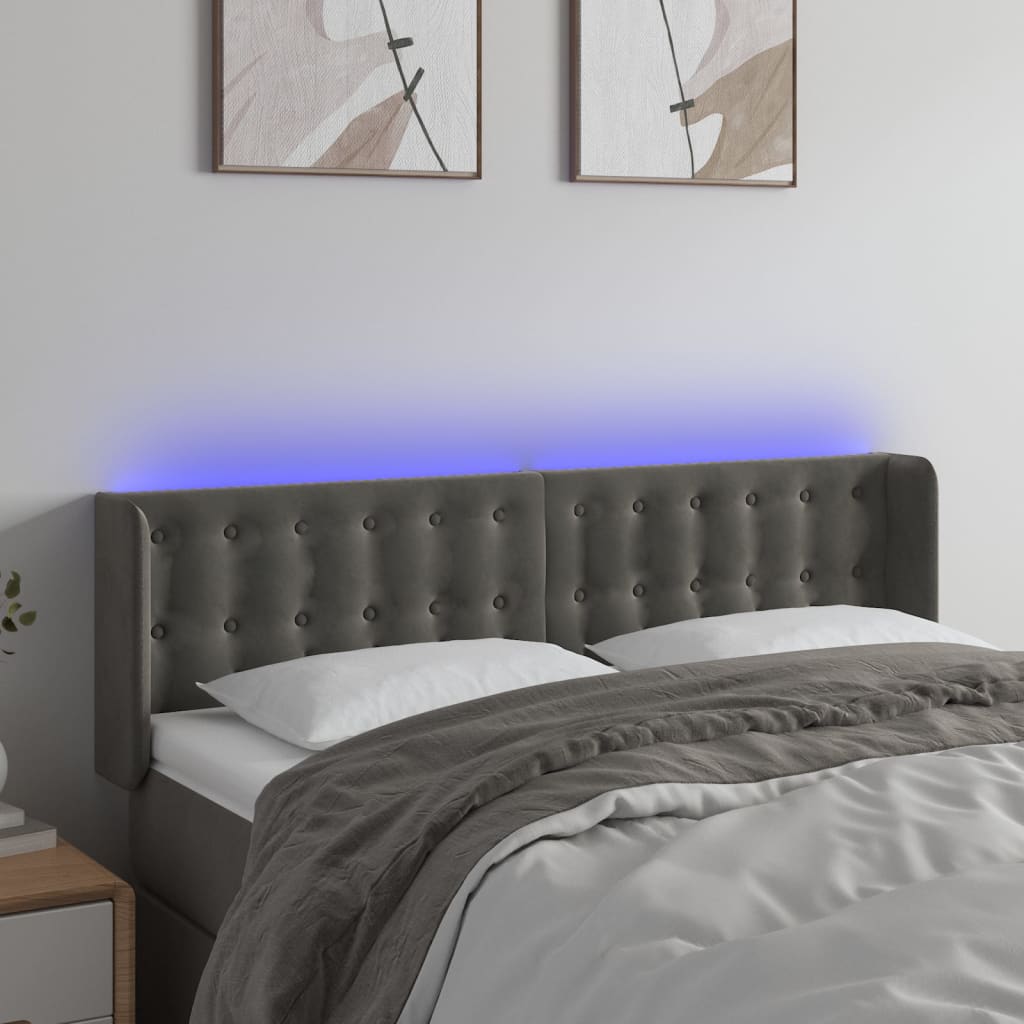 Tête de lit à LED Gris foncé 147x16x78/88 cm Velours - XIOS