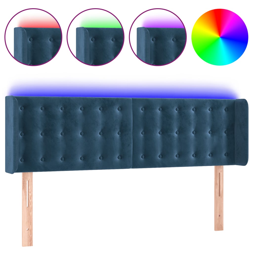 Tête de lit à LED Bleu foncé 147x16x78/88 cm Velours - XIOS