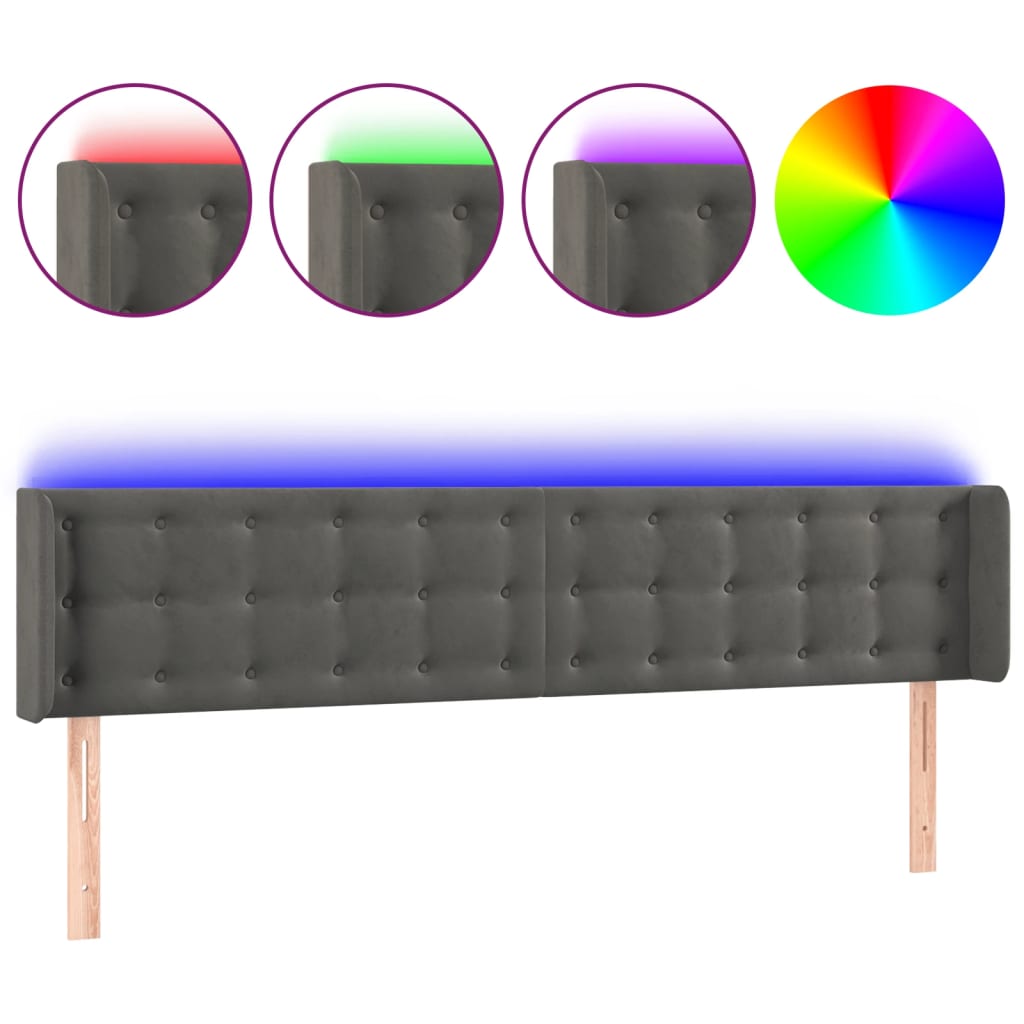 Tête de lit à LED Gris foncé 163x16x78/88 cm Velours - XIOS