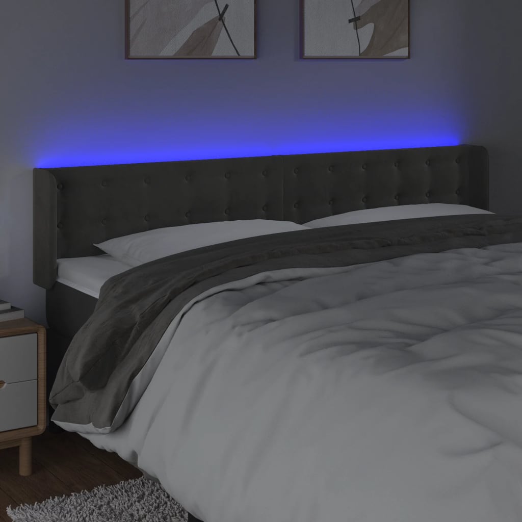Tête de lit à LED Gris foncé 183x16x78/88 cm Velours - XIOS
