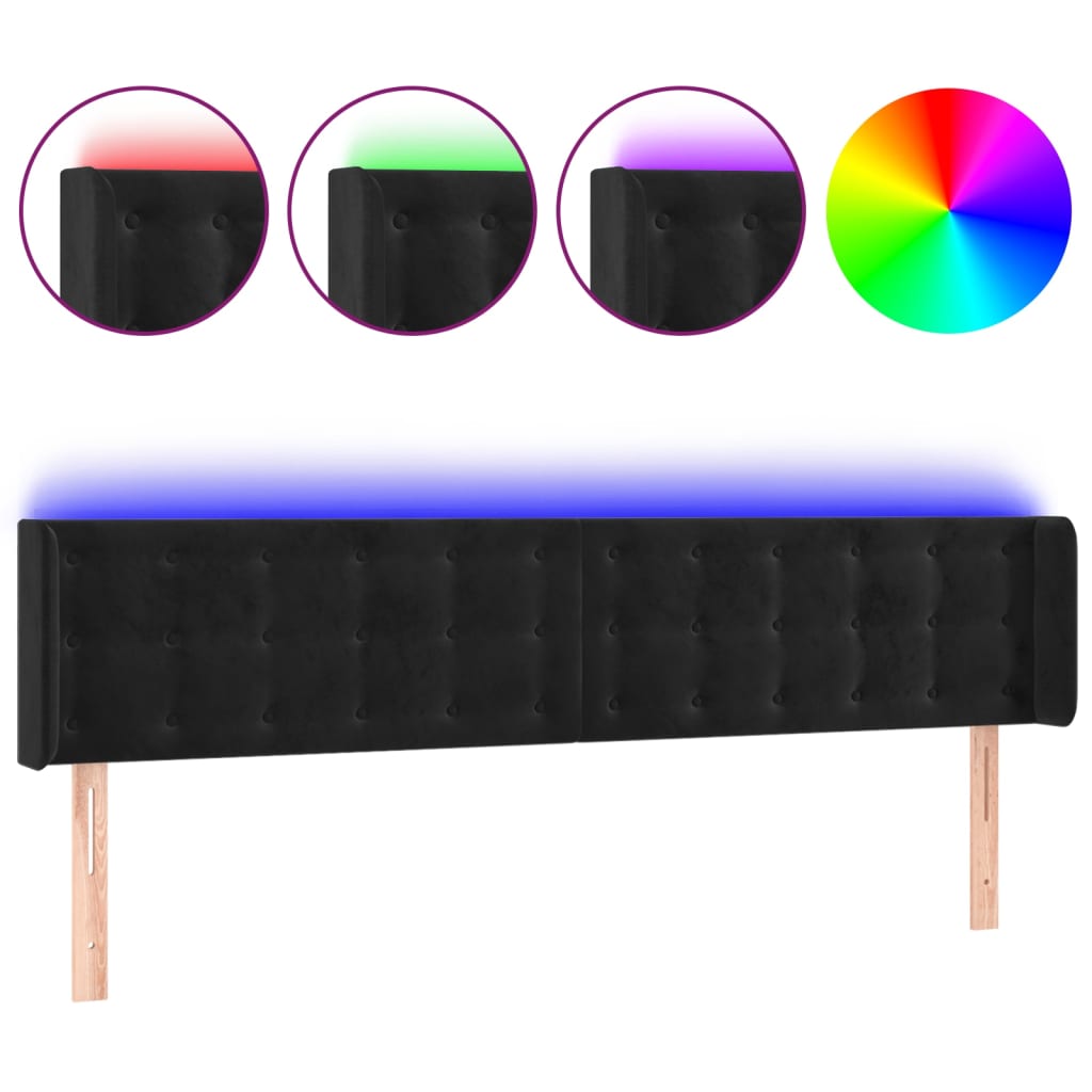 Tête de lit à LED Noir 183x16x78/88 cm Velours - XIOS