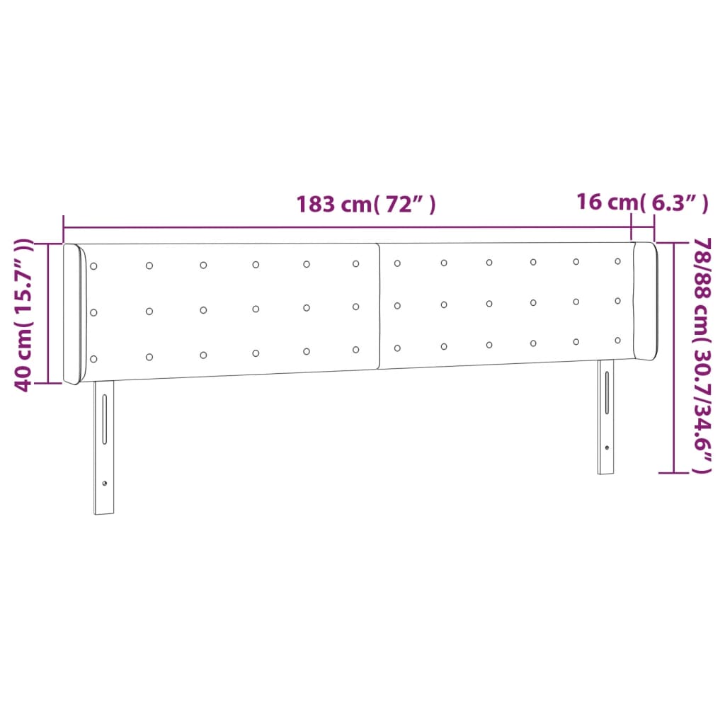 Tête de lit à LED Noir 183x16x78/88 cm Velours - XIOS
