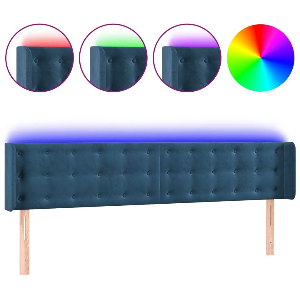 Tête de lit à LED Bleu foncé 183x16x78/88 cm Velours - XIOS
