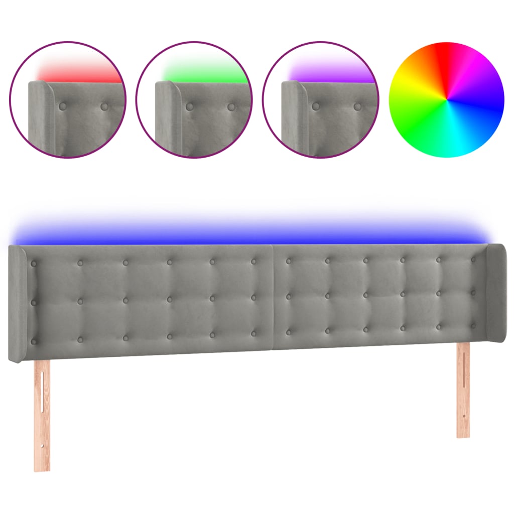Tête de lit à LED Gris clair 203x16x78/88 cm Velours - XIOS